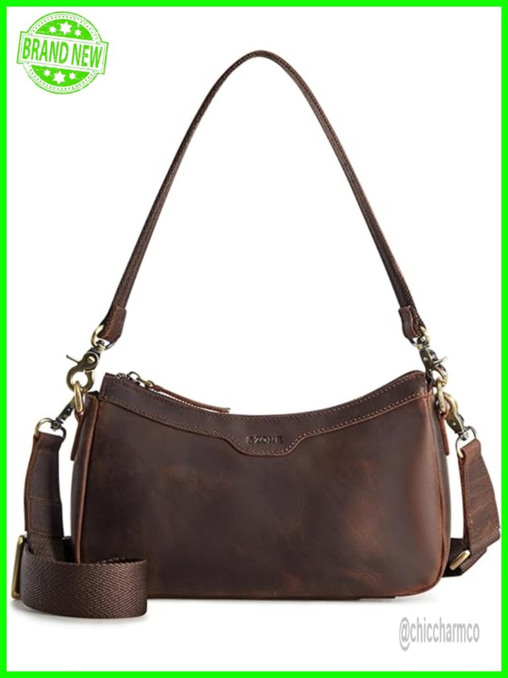 Top Grain Crazy Horse Leather Hobo Crossbody Bag with 2 Straps
